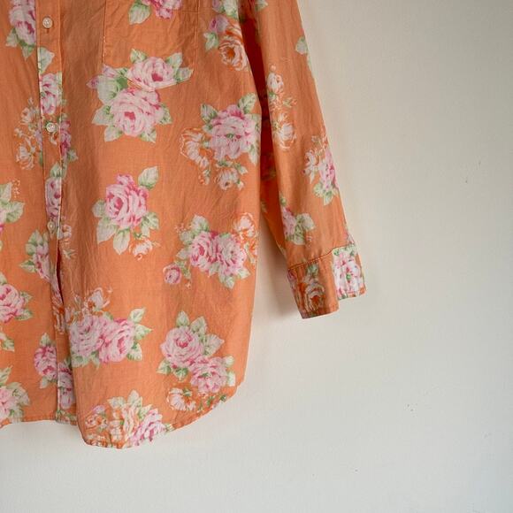 Jones New York Signature Shirt Floral Button Front 3/4 Sleeves Orange Womens L - Picture 5 of 10